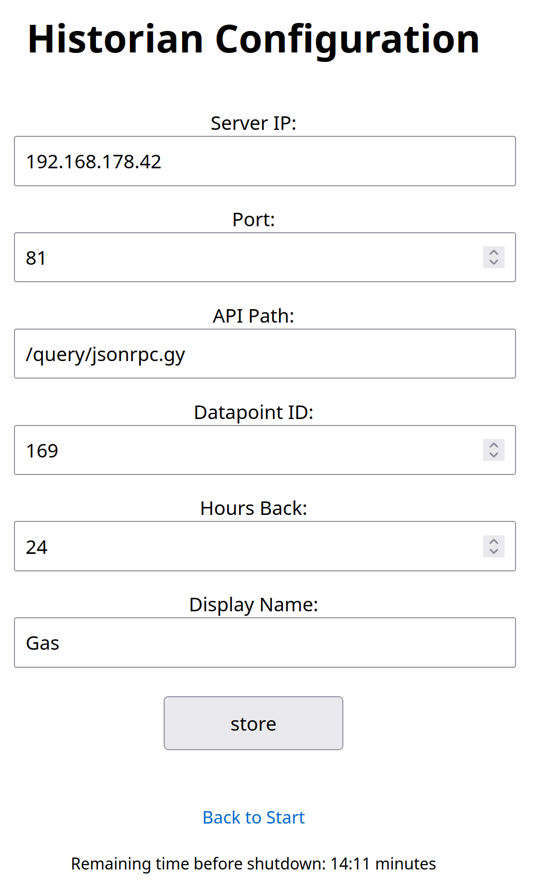 Historian web interface sensor configuration